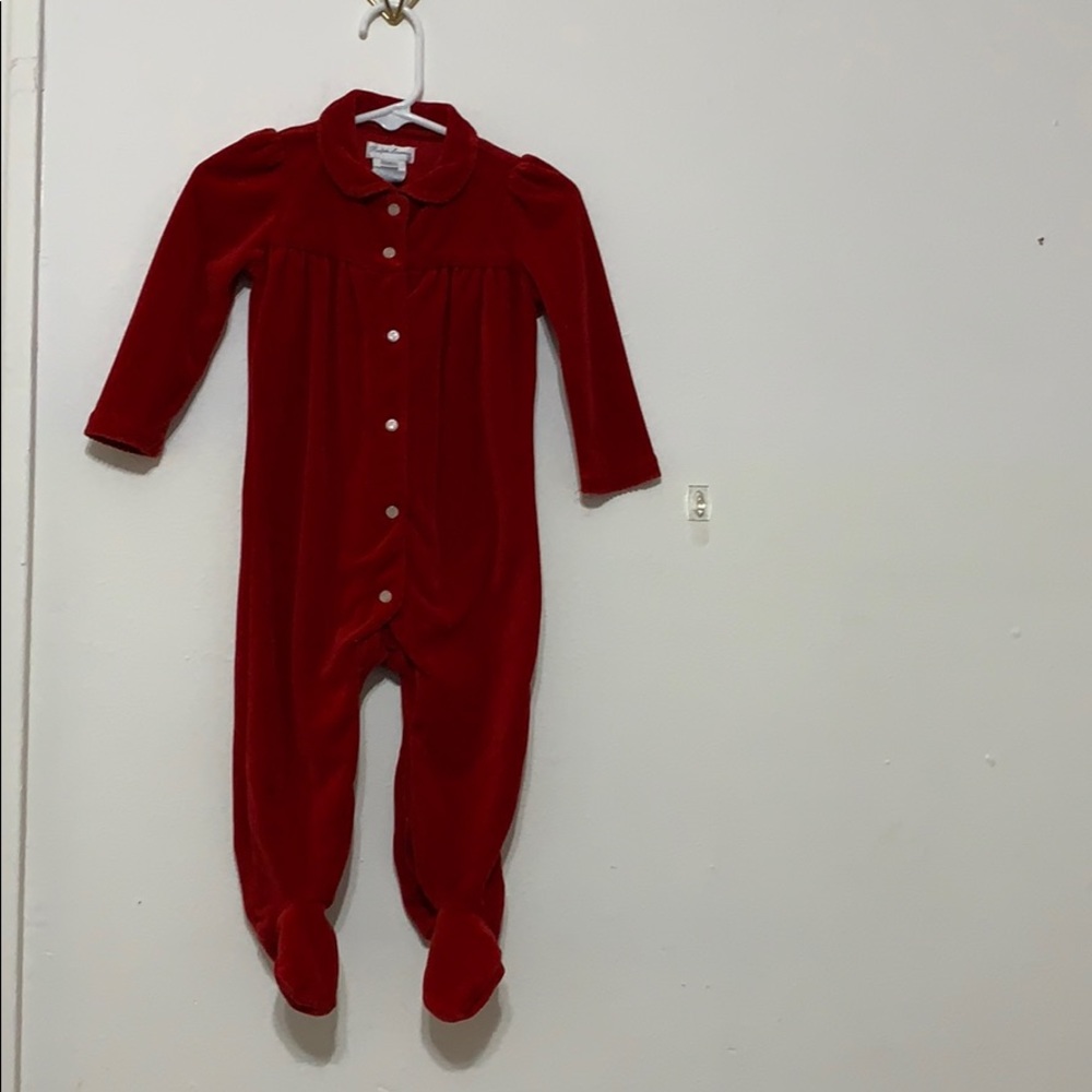 Red Ralph Lauren Velour / Velvet Footsie Onesie